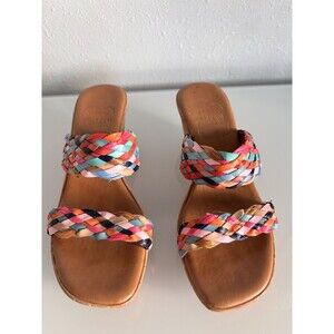 Italian Shoemakers Women 7 Boho Braided Multicolor Wedge Slide Sandals